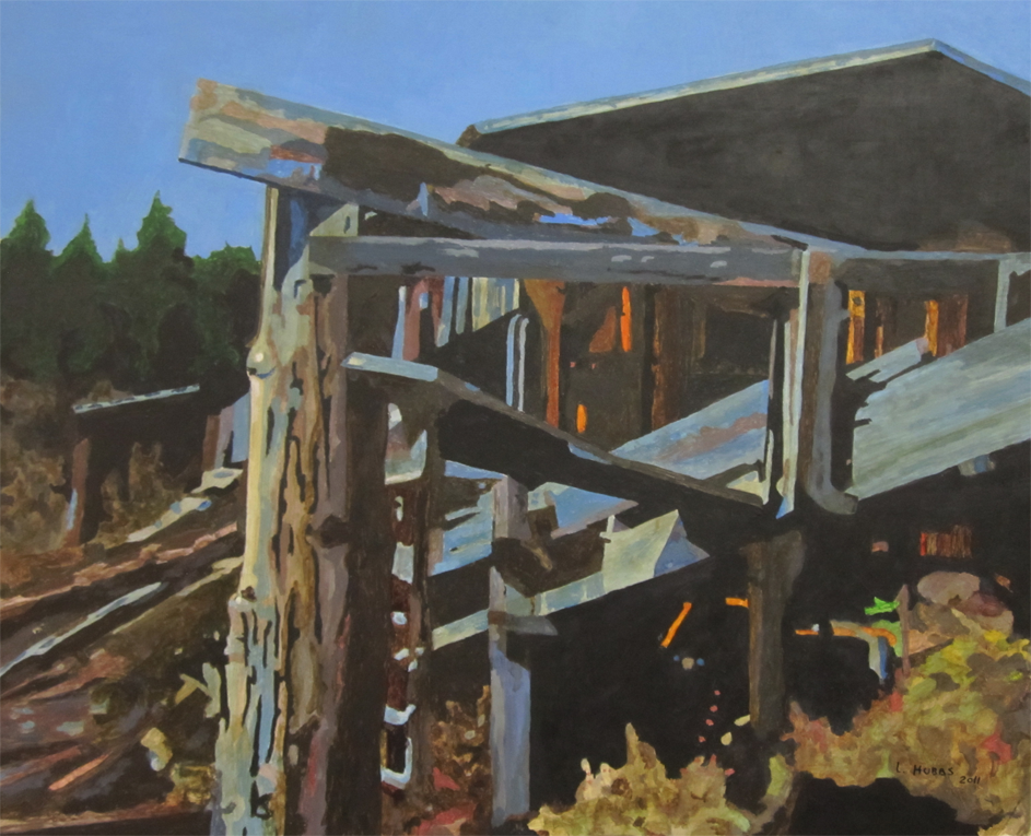 Acrylic Painting - Old Saw Mill' by Lawrence Hubbs - Lawrence Hubbs' captivating acrylic painting of an old saw mill, portraying the rustic charm of the wooden structure amidst a serene landscape, with an artful use of colors and textures.